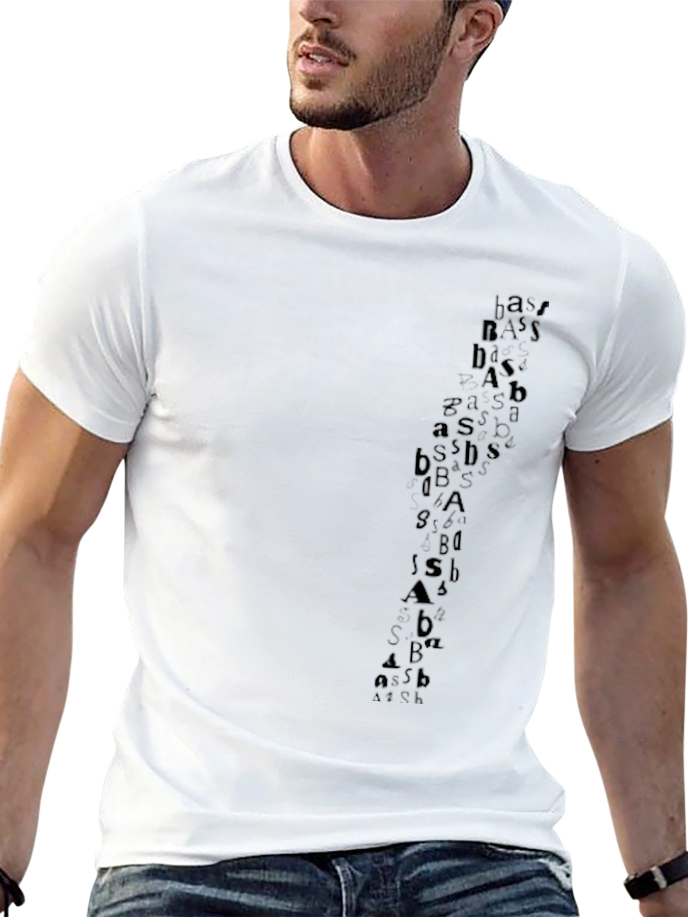 Abstract Letter Print Black Casual Tee