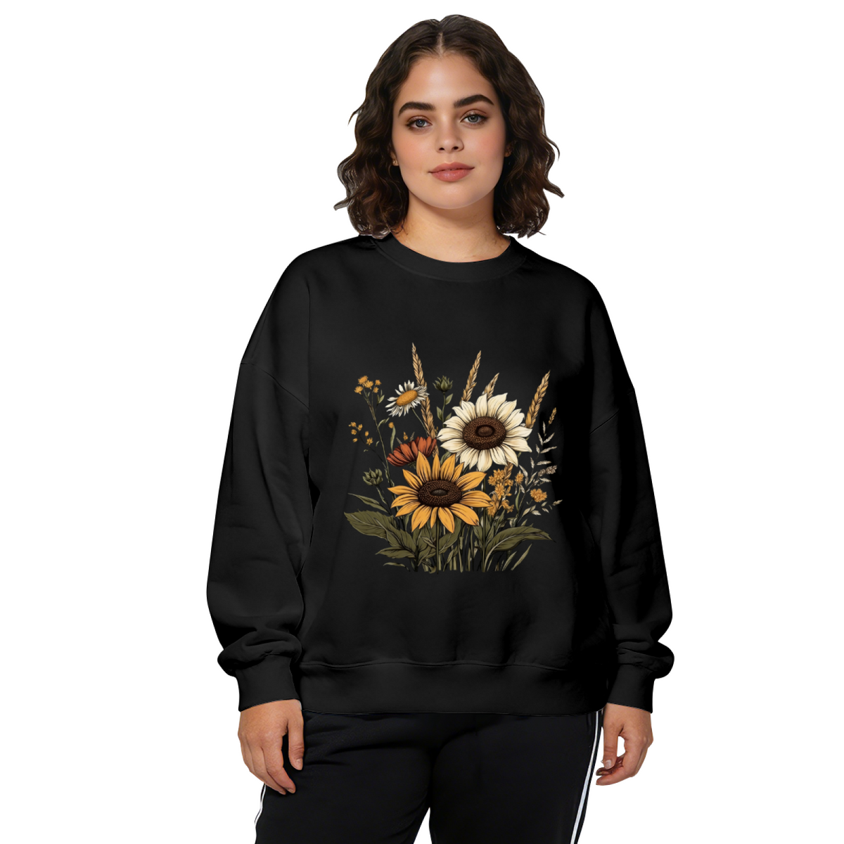 Vintage Wild Sunflower Bouquet Floral Crewneck Sweatshirt