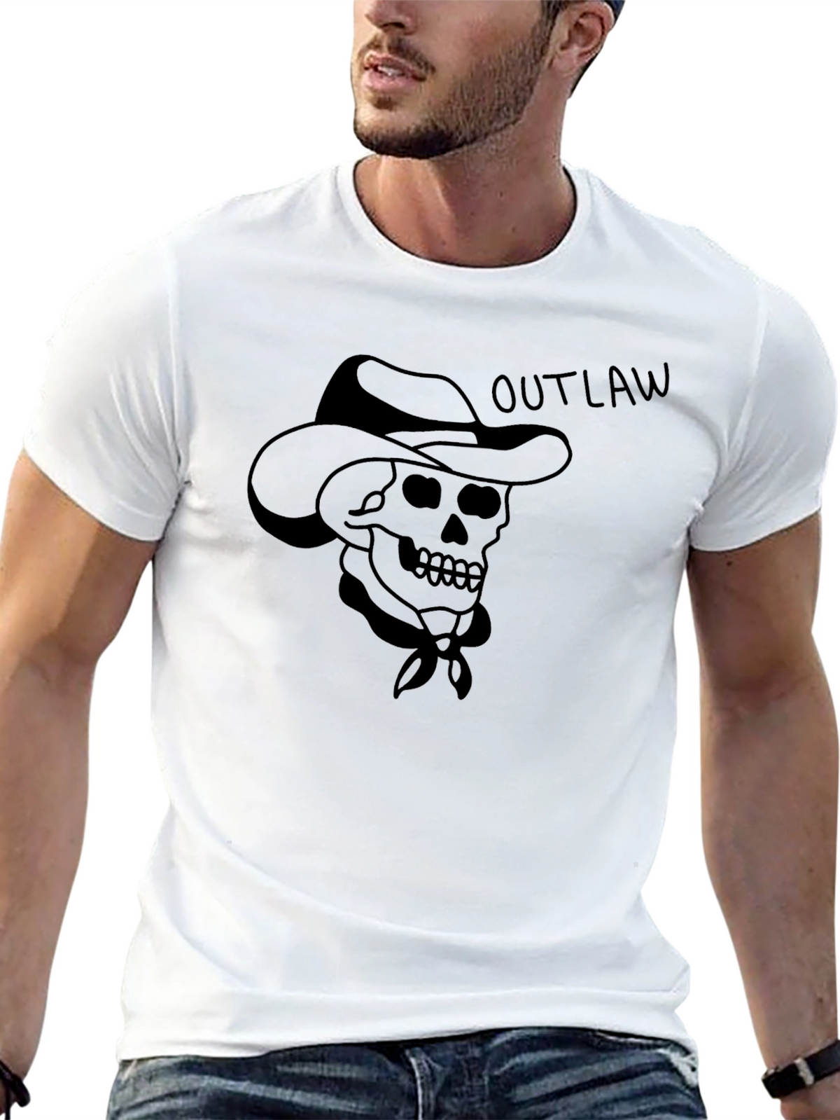 Outlaw Skull Graphic T-Shirt - Mens Black Cotton Tee