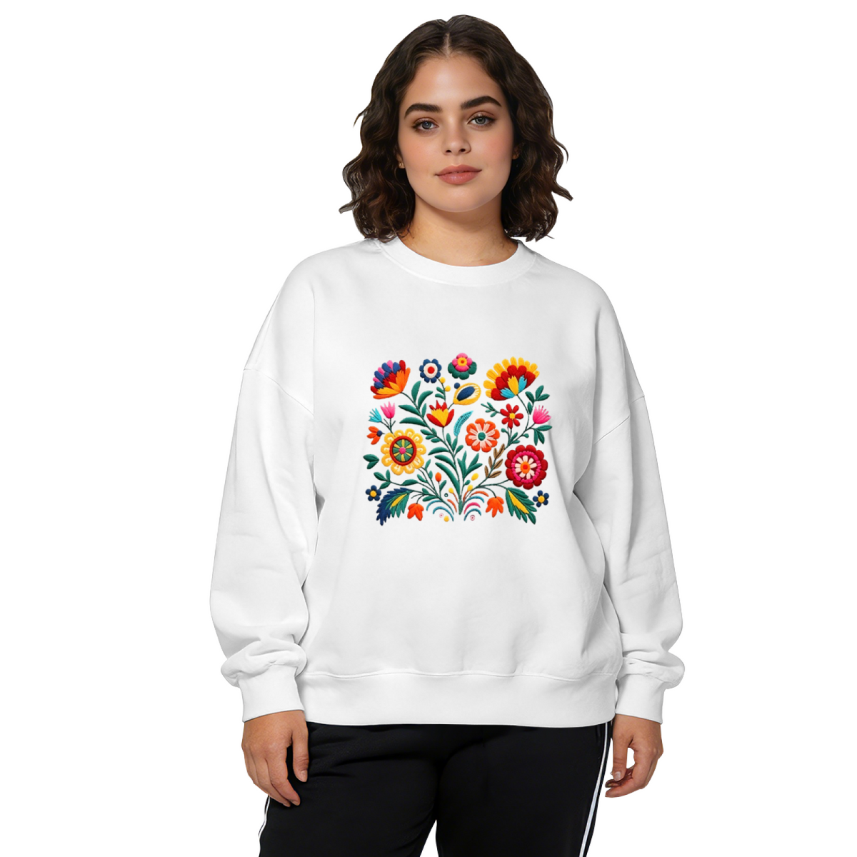 Mexican Folk Art Bright Bohemian Floral Crewneck Sweatshirt