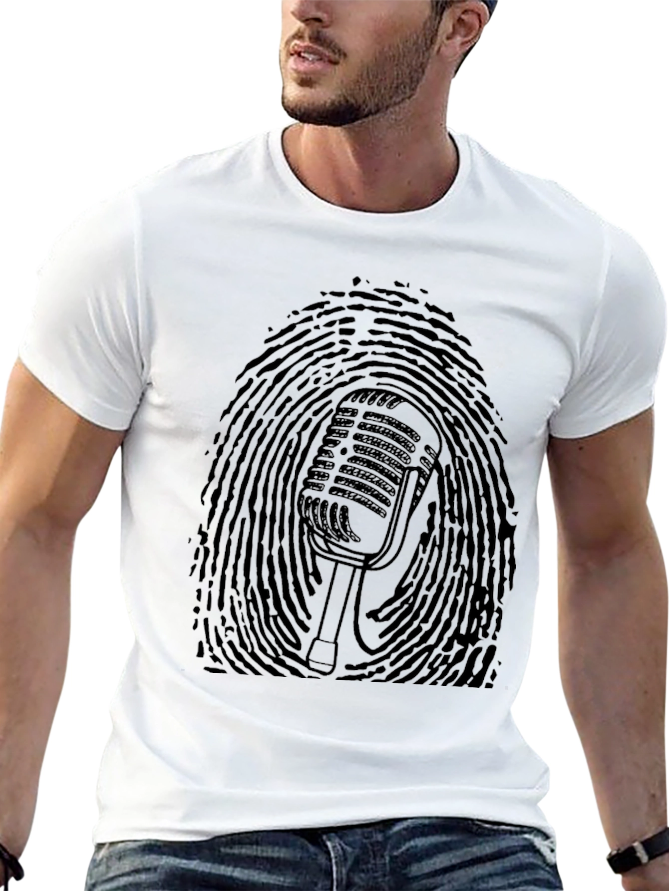 Retro Mic Fingerprint Graphic Tee - Black