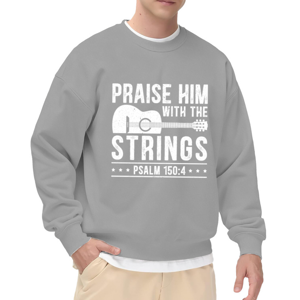 Praise Him With The Strings Psalm 150:4 Guitar Faith Crewneck Sweatshirt