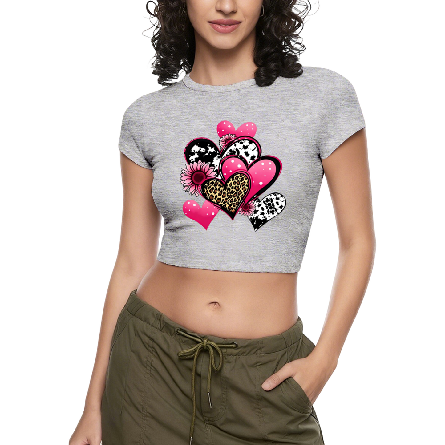 Cow Print & Leopard Heart Hot Pink Crop Top ¨C Cute Coquette Summer Tee 3.