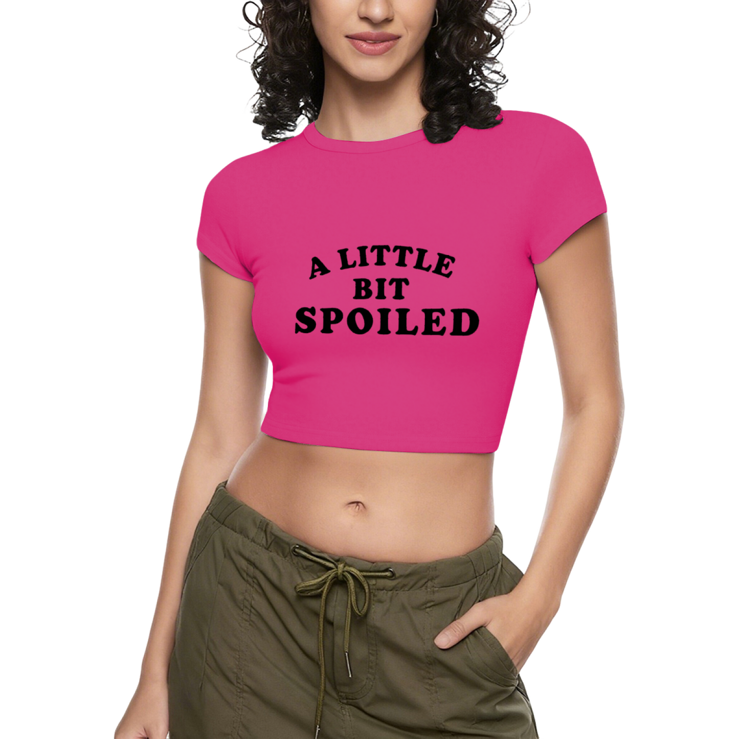 A Little Bit Spoiled Retro Grey Graphic Crop Tee ¨C Sassy Girl Streetwear