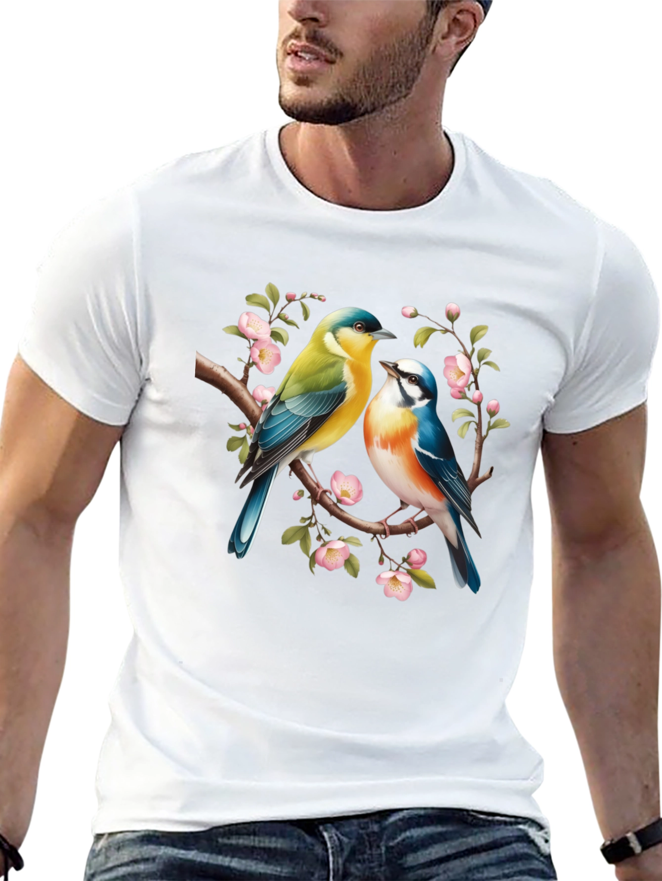 Birds On Branch Graphic T-Shirt - Black