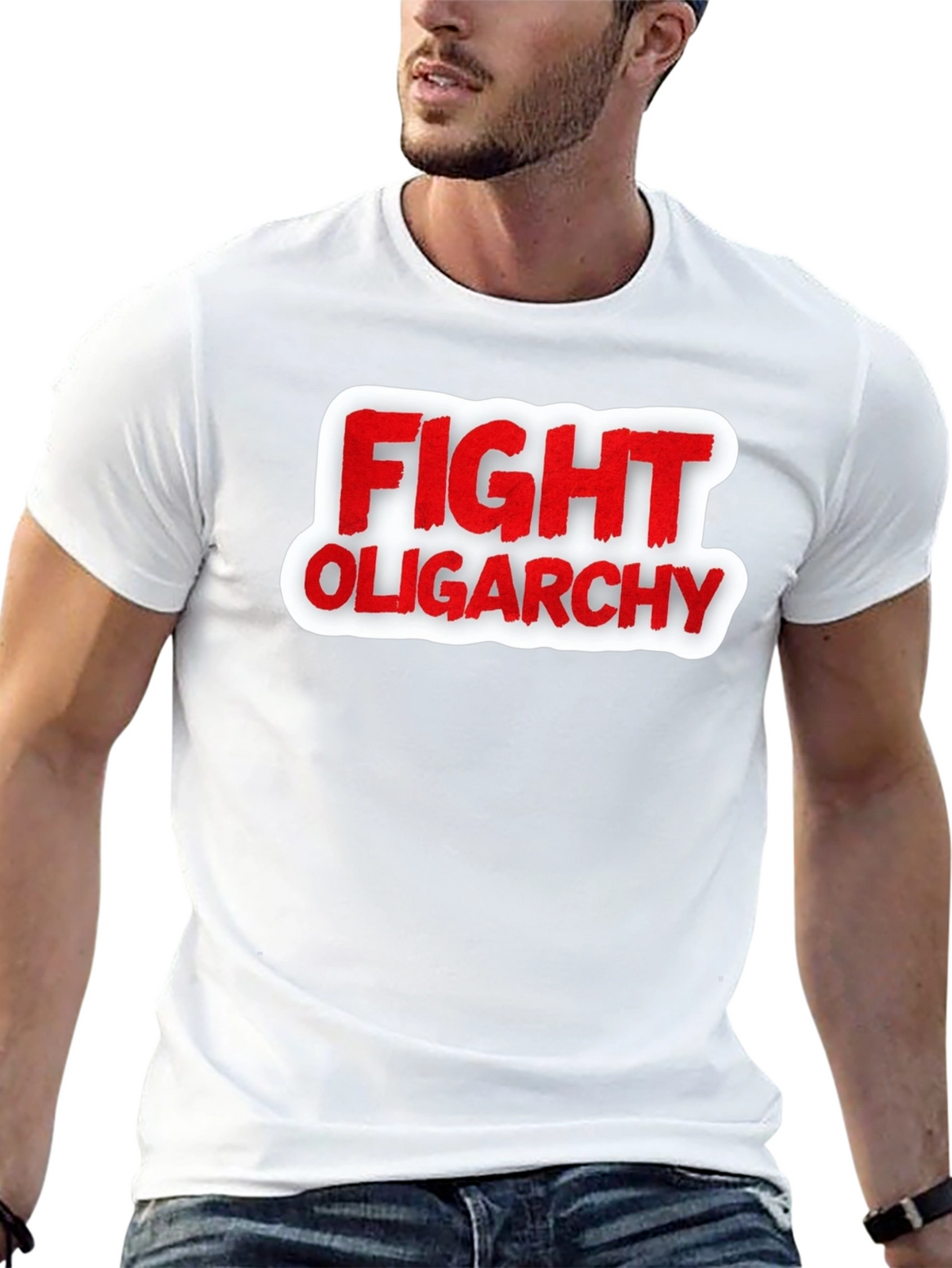 Fight Oligarchy T-Shirt - Red and White Graphic Tee