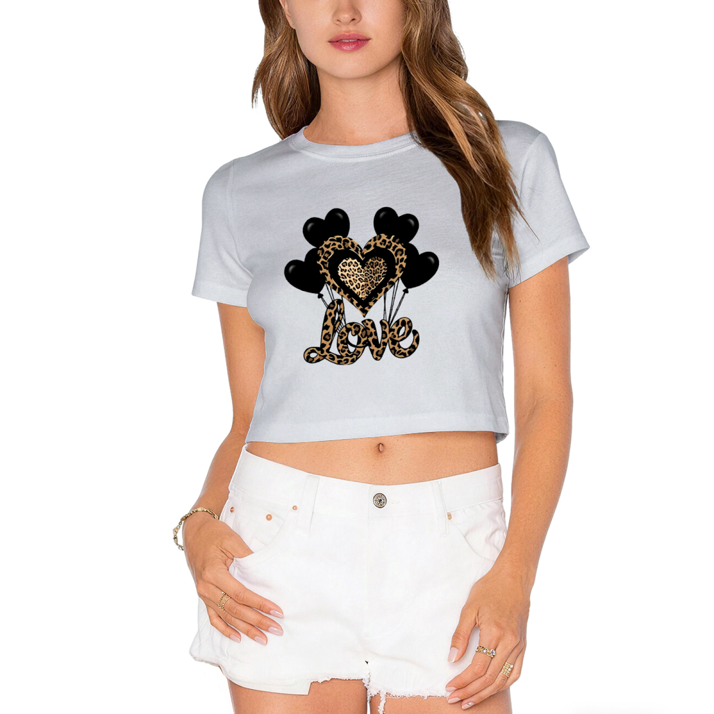 Leopard Love Heart Balloon Green Crop Top