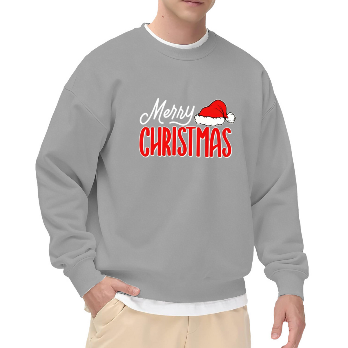 Bold Merry Christmas Santa Hat Holiday Crewneck Sweatshirt