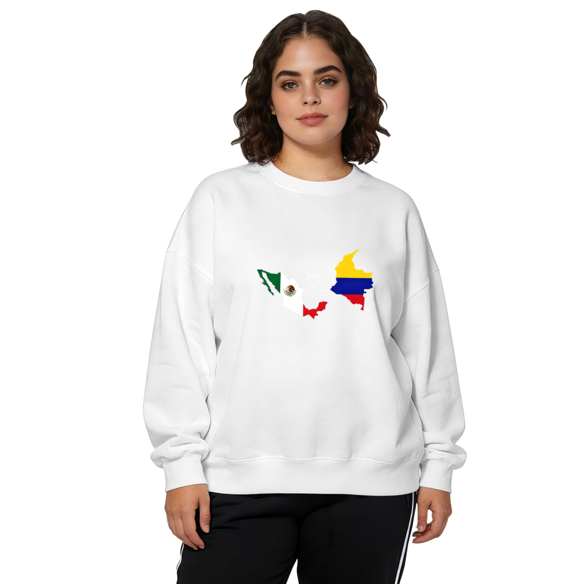 Mexico Colombia Heart Map Heritage Crewneck Sweatshirt