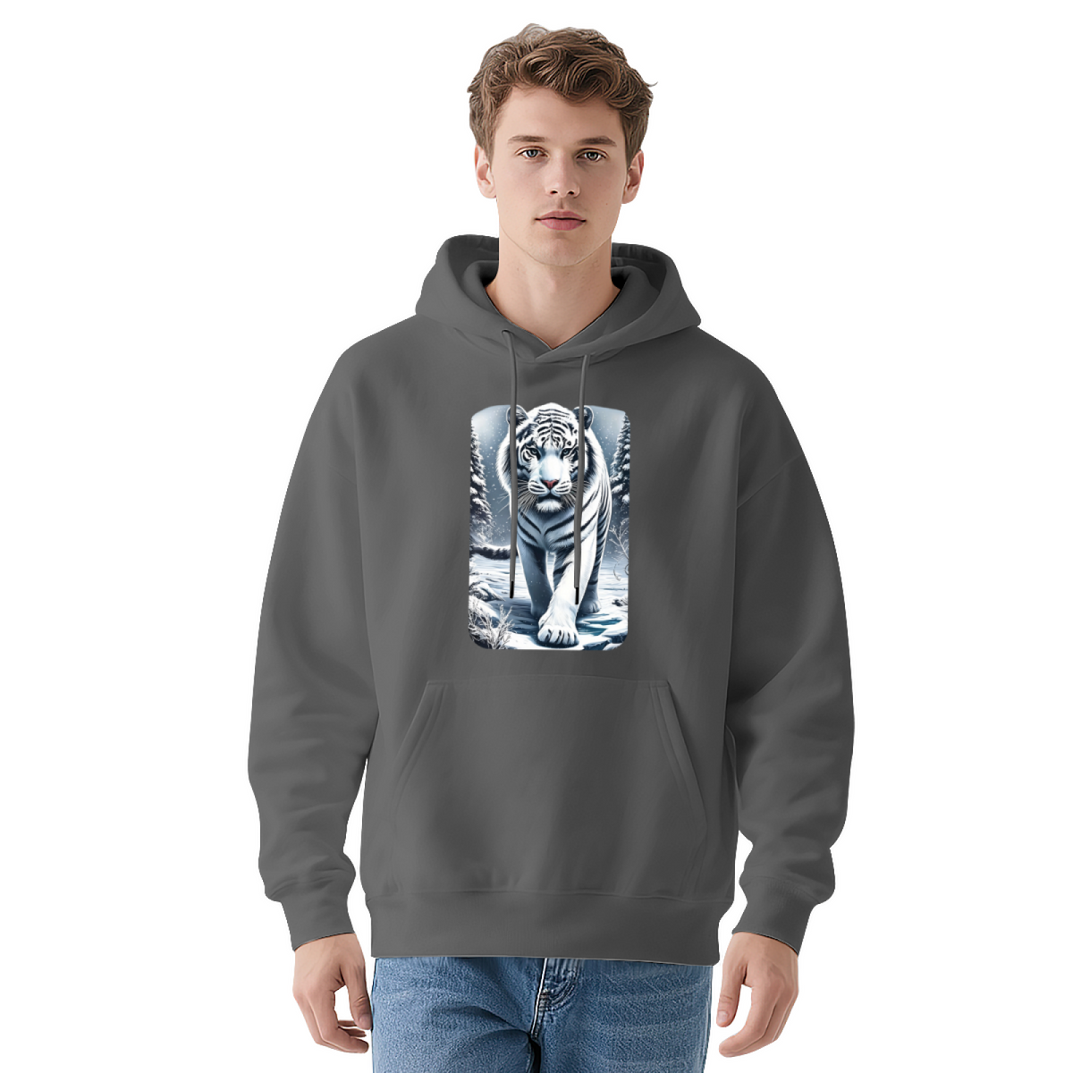 Majestic White Tiger Winter Wildlife Art Hoodie