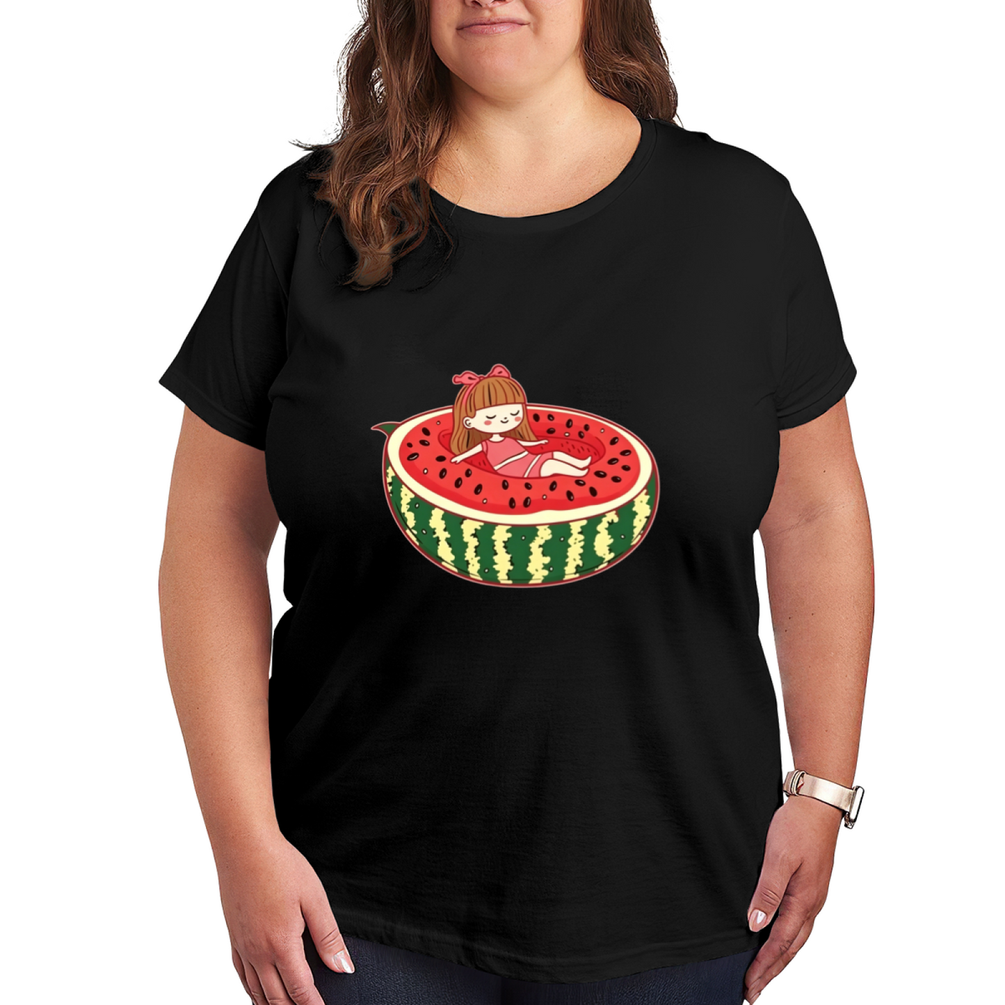 Cute Cartoon Girl Chilling Inside Watermelon Summer Tee