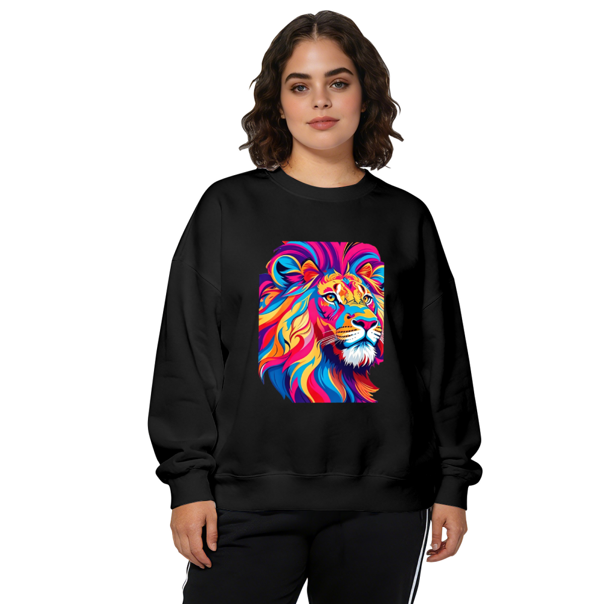 Pop?Art Rainbow Lion Head Bold Print Crewneck Sweatshirt