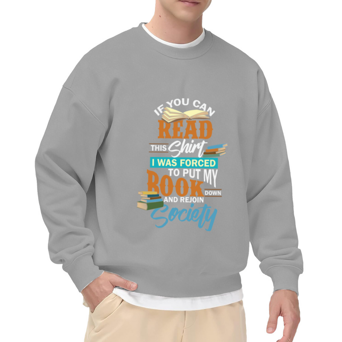 Book Lover Funny Quote Crewneck Sweatshirt, If You Can Read This Graphic Sweatshirt for Reading Nerds