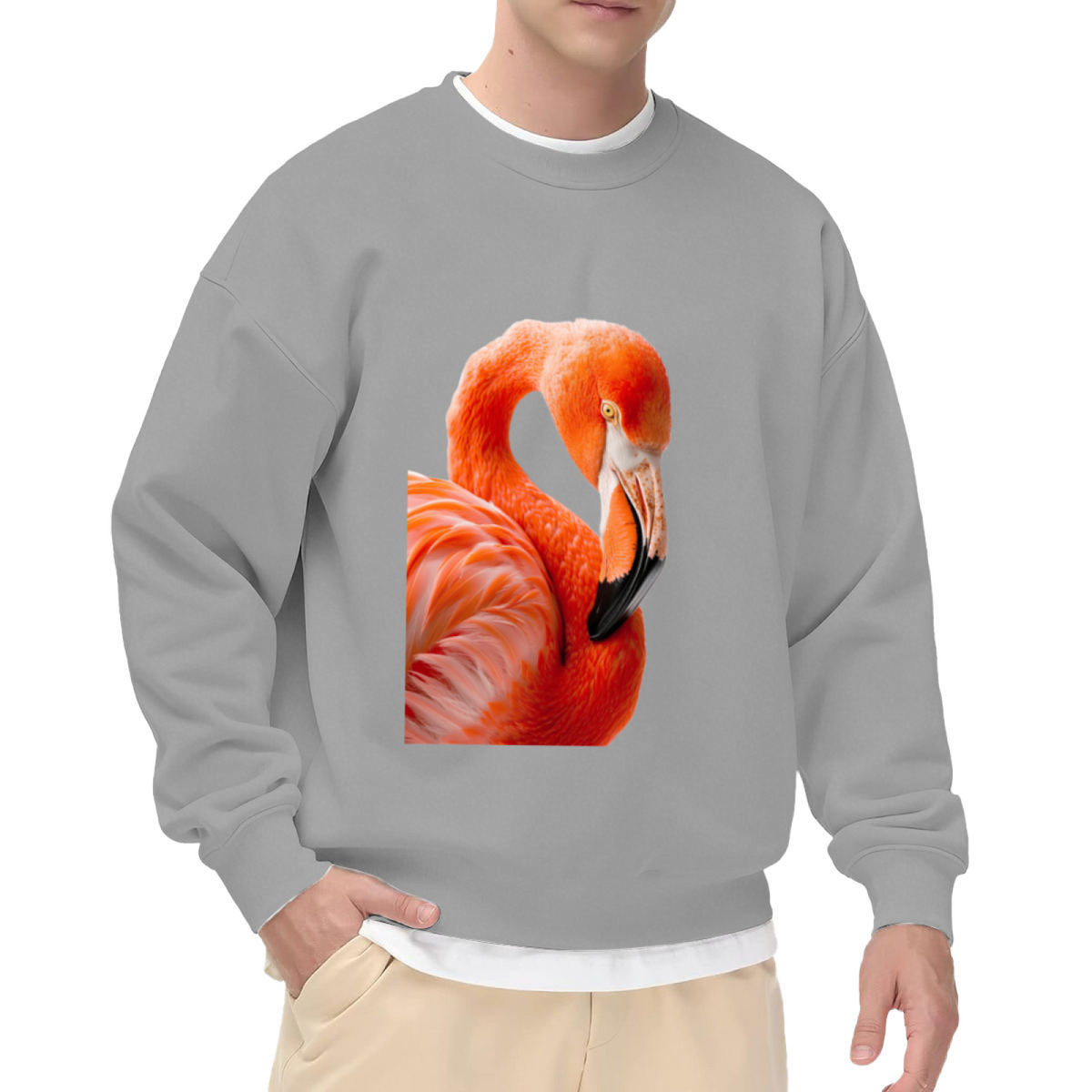 Realistic Flamingo Vivid Animal Art Graphic Crewneck Sweatshirt