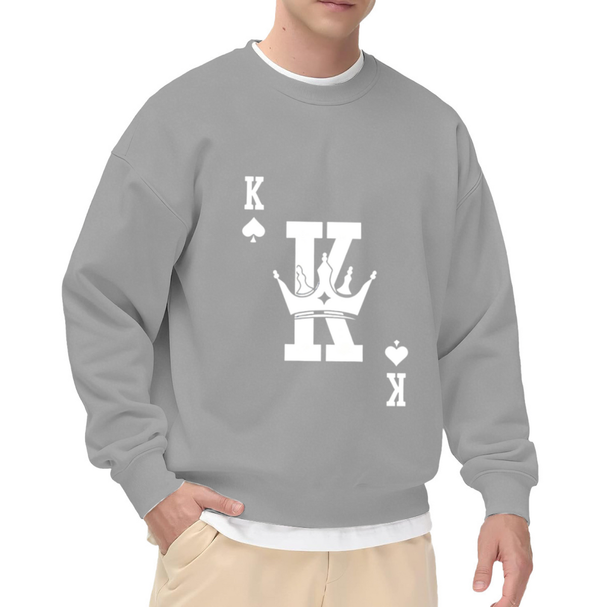 King K Spade Heart Poker Graphic Crew Pullover
