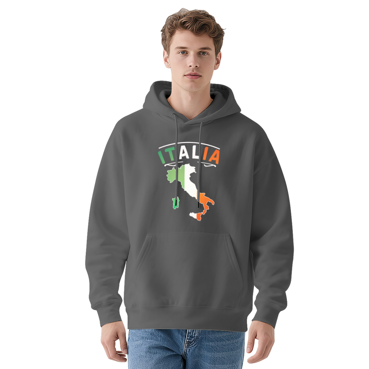 Italia Flag Map Print Red Hoodie, Italian Culture Unisex Comfort Pullover