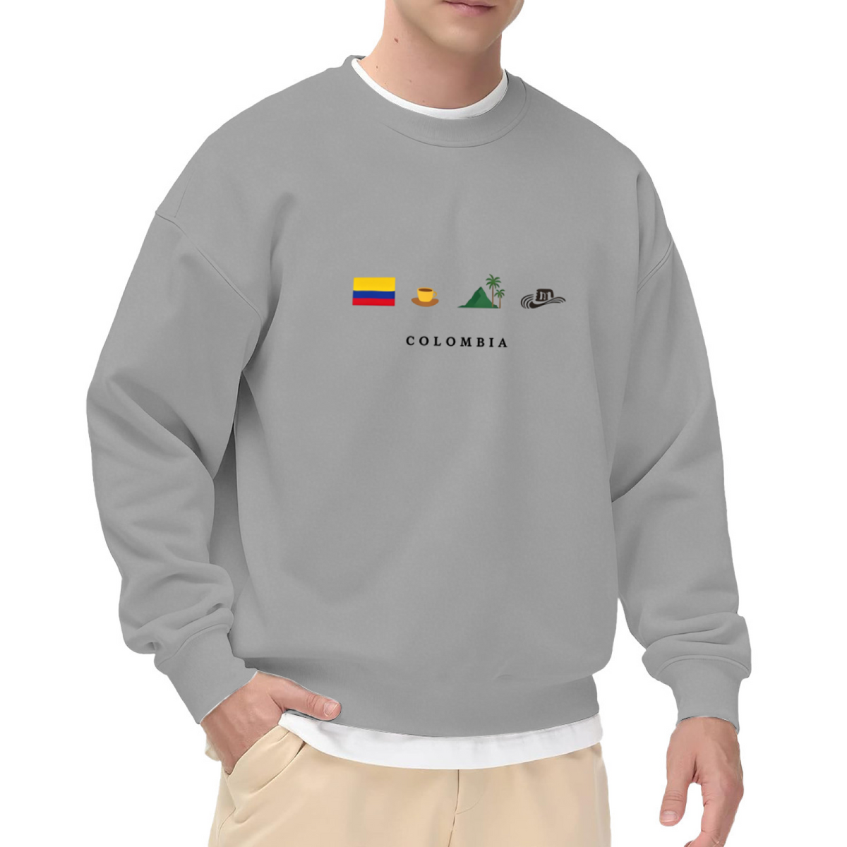 Colombia Flag Coffee Mountain Icon Minimal White Crewneck Travel Sweatshirt