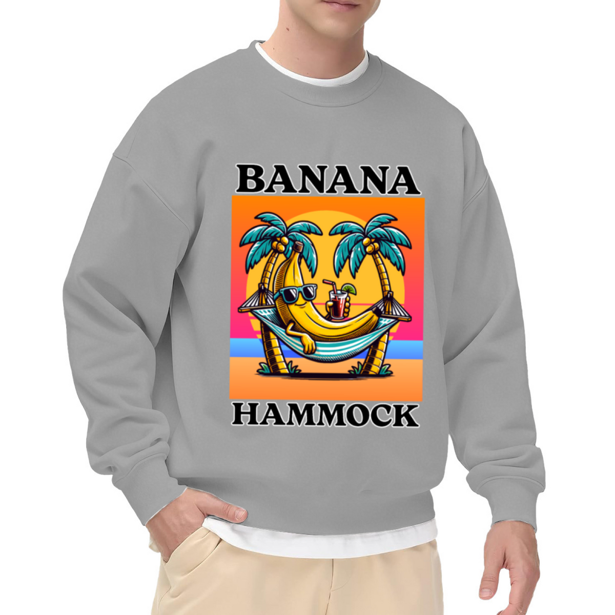 Funny Banana Hammock Tropical Beach Vacation Cartoon Crewneck Sweatshirt
