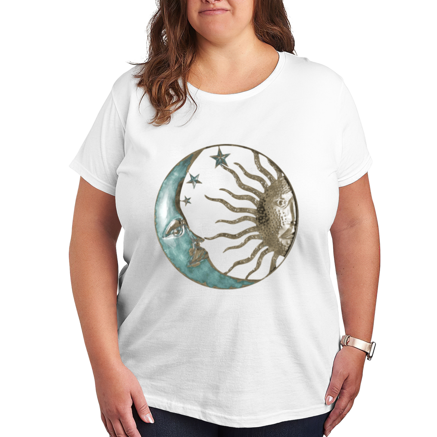 Boho Vintage Sun Moon Face Celestial Graphic Top