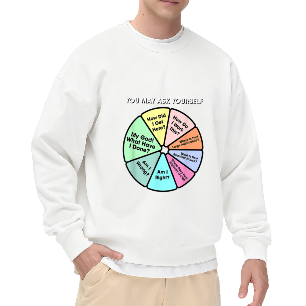 You May Ask Yourself Retro Music Pie Chart Meme Crewneck Sweatshirt