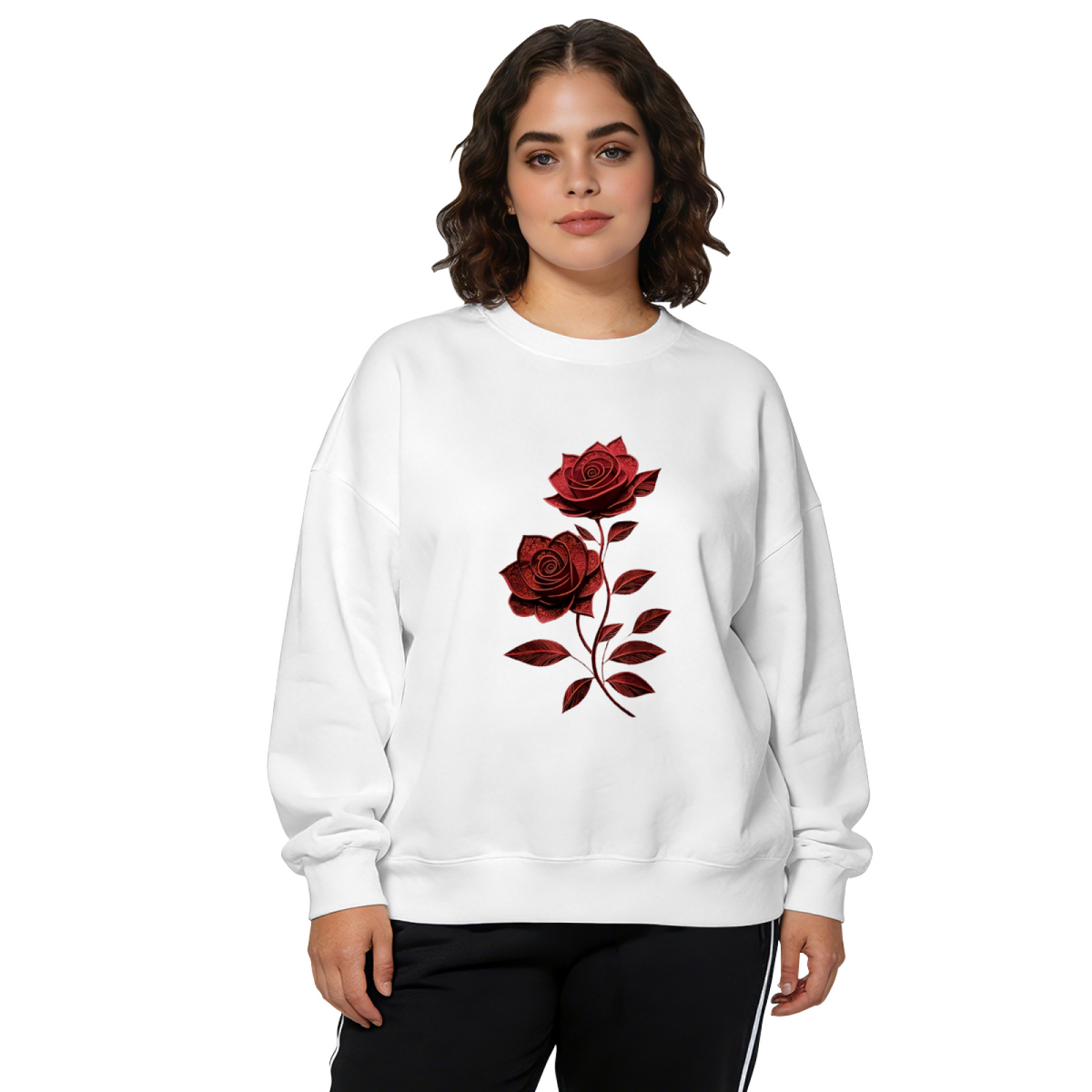 Vibrant Purple?Orange Butterfly & Rose Graphic Crewneck Sweatshirt