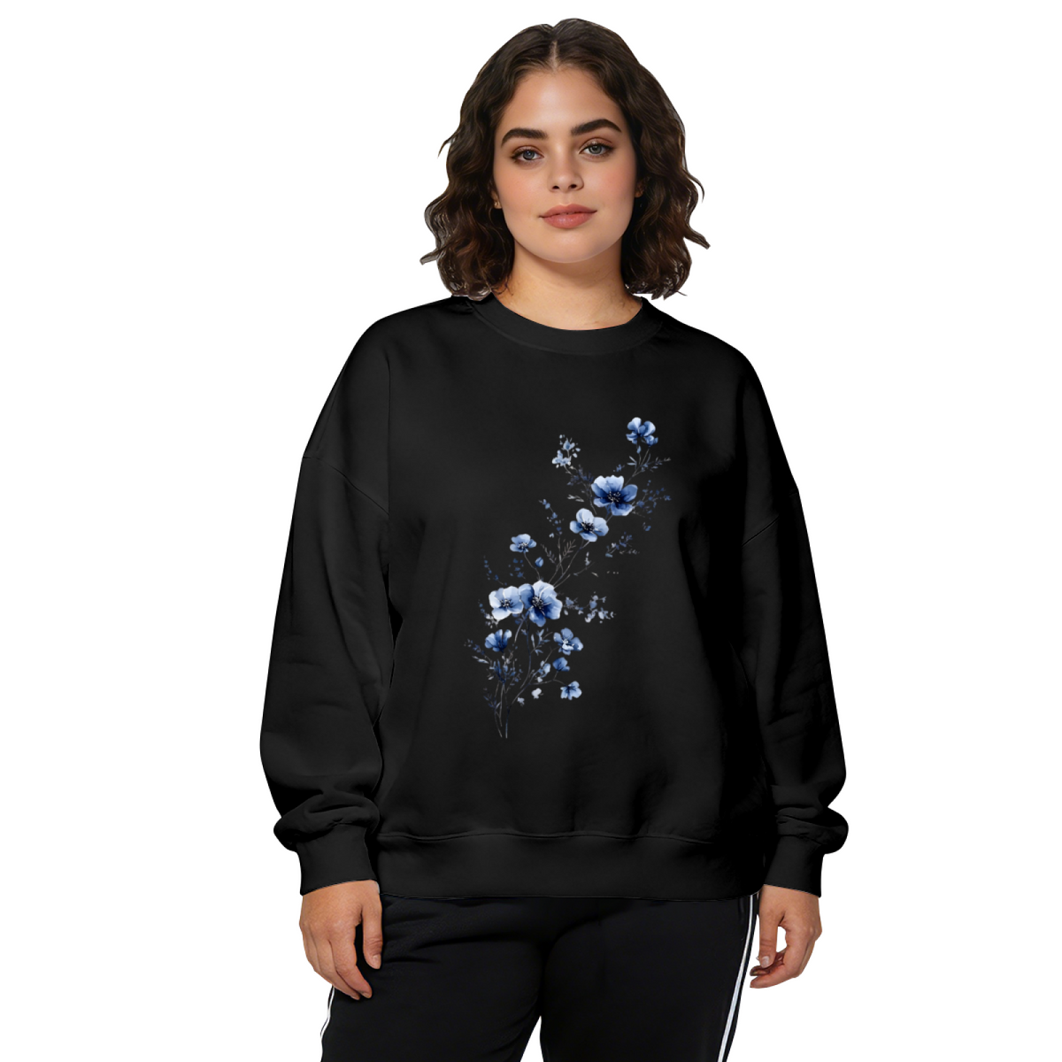 Delicate Blue Watercolor Wildflower Crewneck Sweatshirt