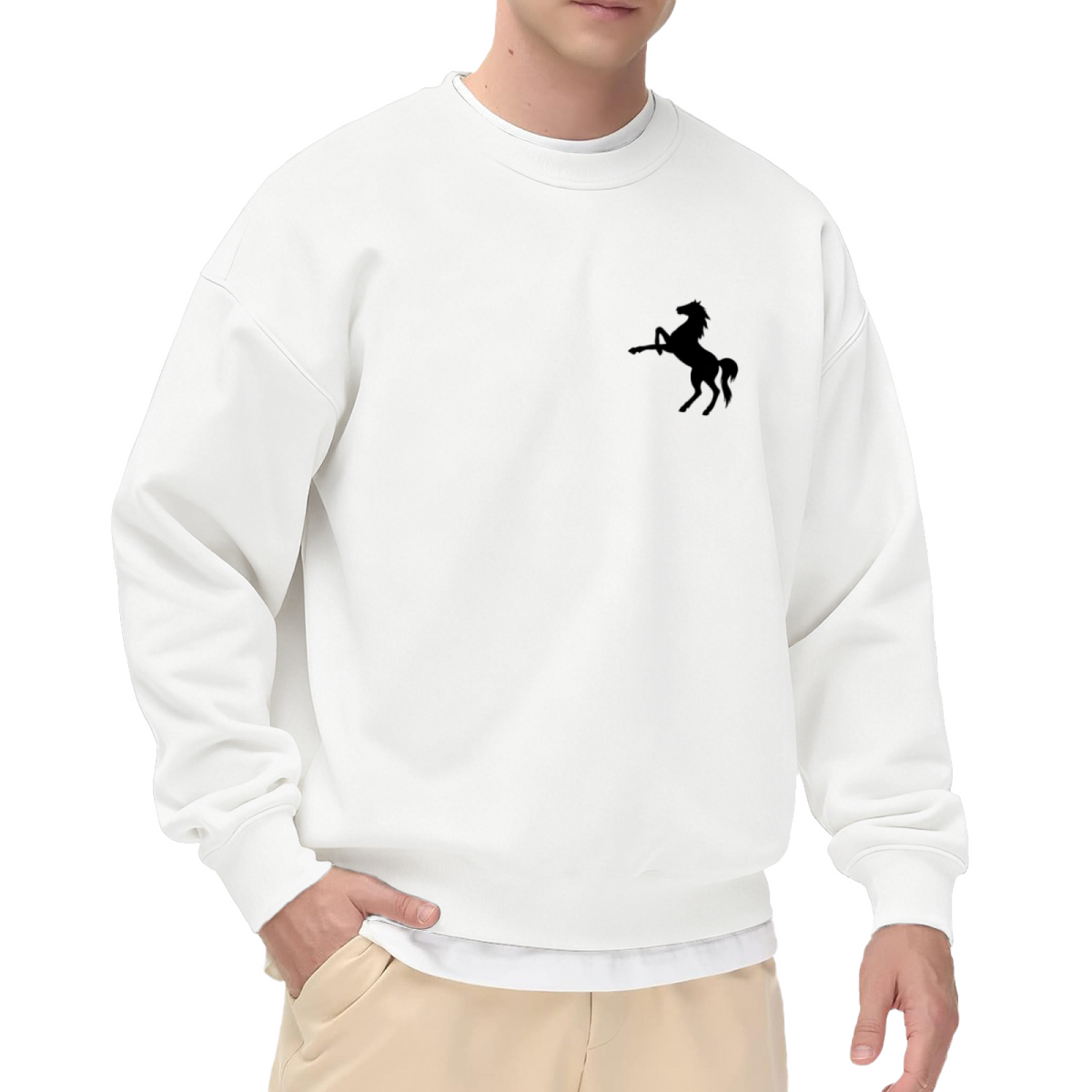 Small Prancing Horse Minimal Chest Print Crewneck Sweatshirt
