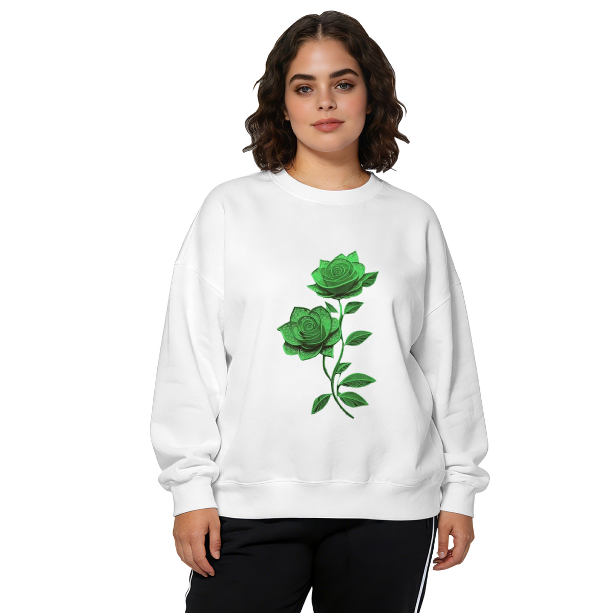 Glowing Green Rose Duo Art Crewneck Sweatshirt