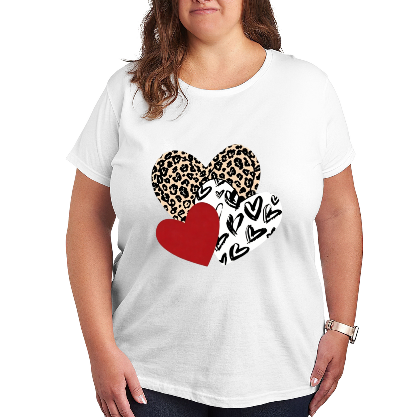 Trend Leopard Mix Hearts Valentine Fashion Tee