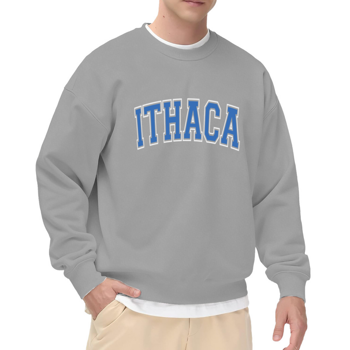 Ithaca Retro Varsity College Letter Style Crewneck Sweatshirt