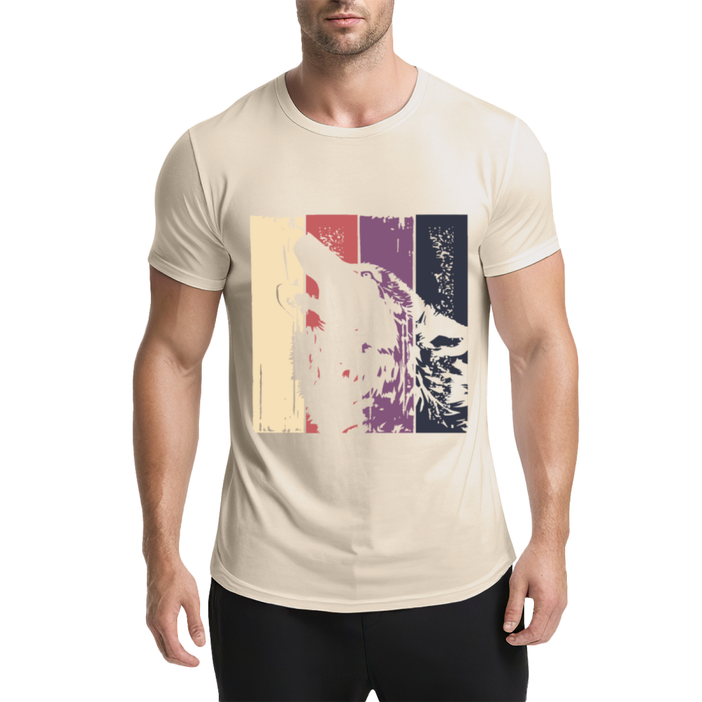 Retro Vintage Howling Wolf Color Block T-Shirt