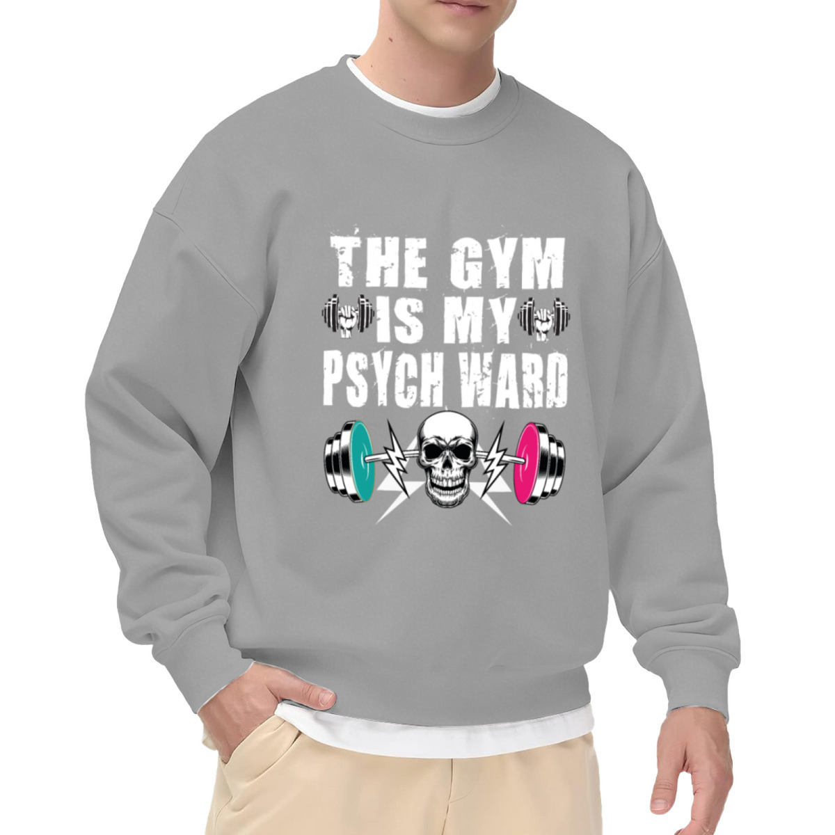 The Gym Is My Psych Ward Skull Workout Crew Neck Sweatshirt