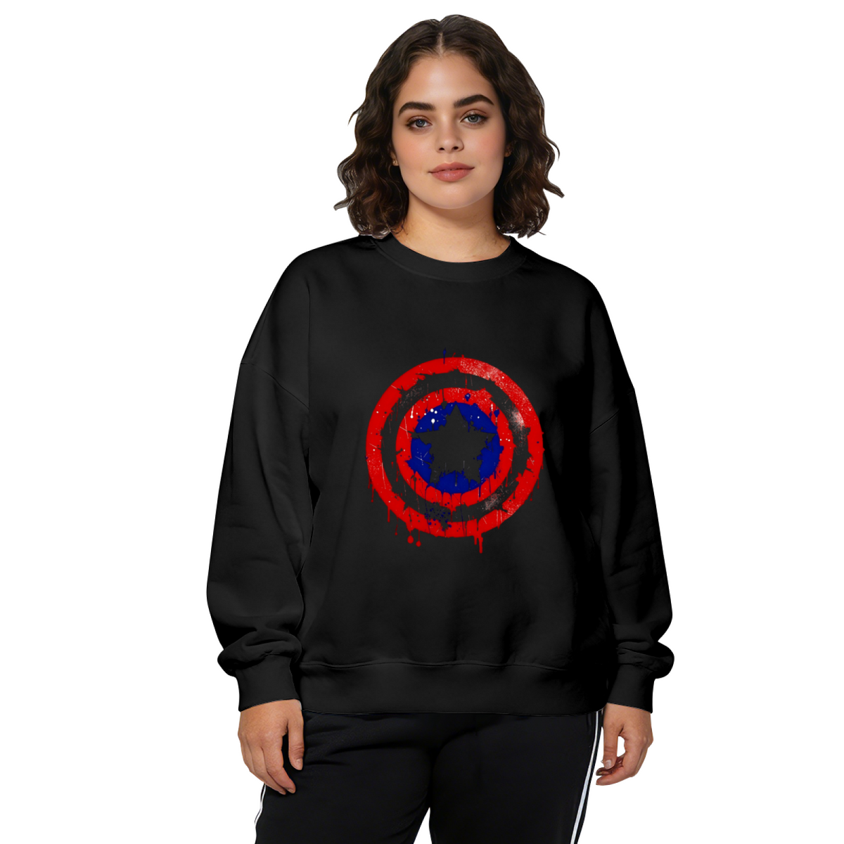 Distressed Super Hero Shield Vintage Graphic Crewneck Sweatshirt