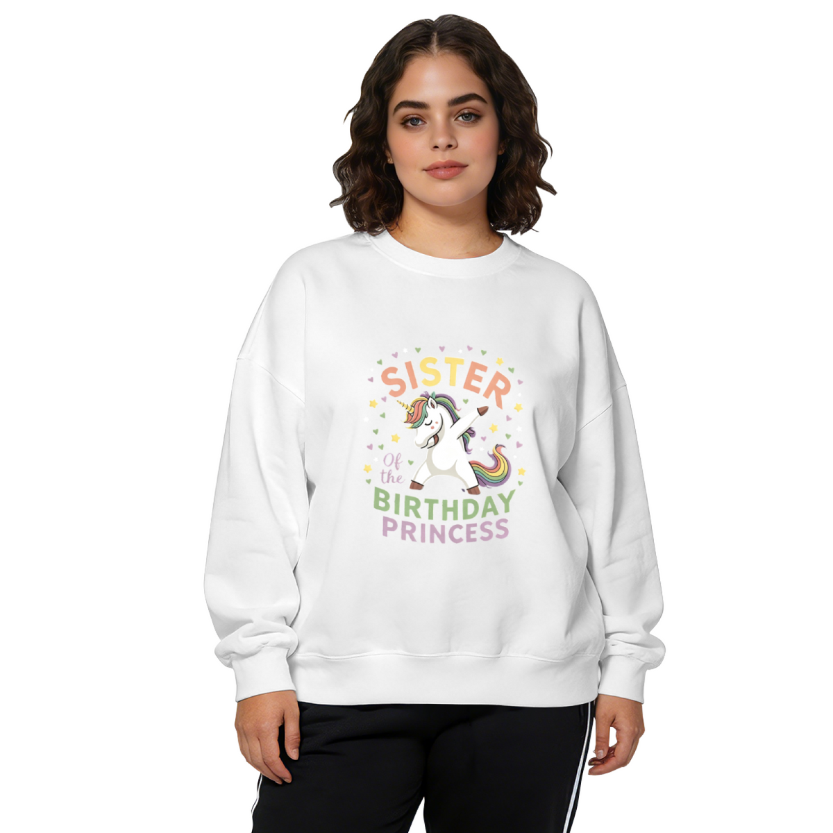 Sister Of The Birthday Princess Cute Unicorn Party Crewneck Sweatshirt