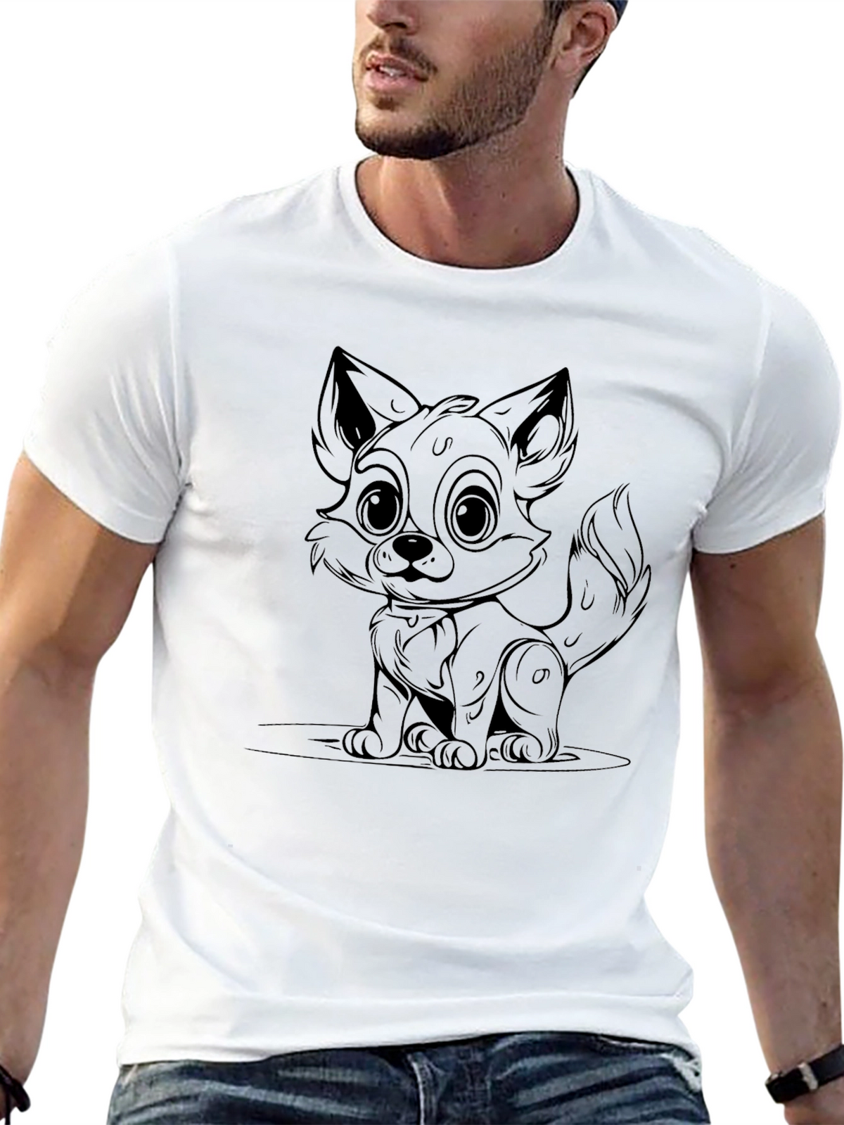 Cute Fox Graphic Black T-Shirt