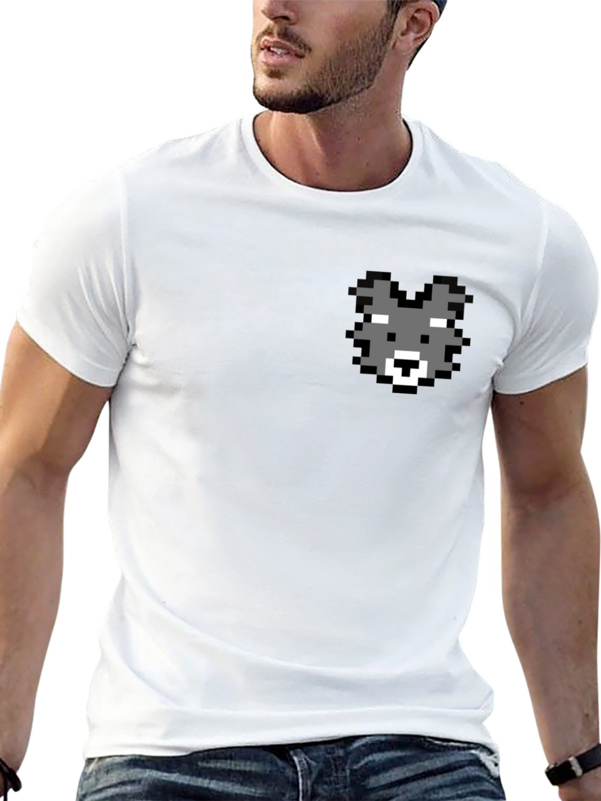 Pixel Wolf Graphic Tee - Classic Black Cotton