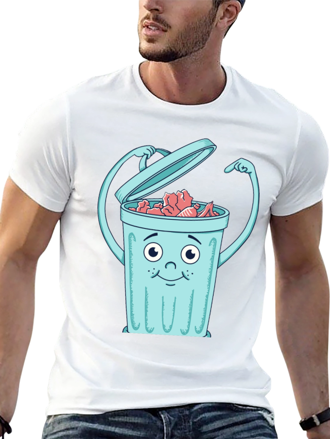 Cartoon Trash Can Graphic Tee - Black
