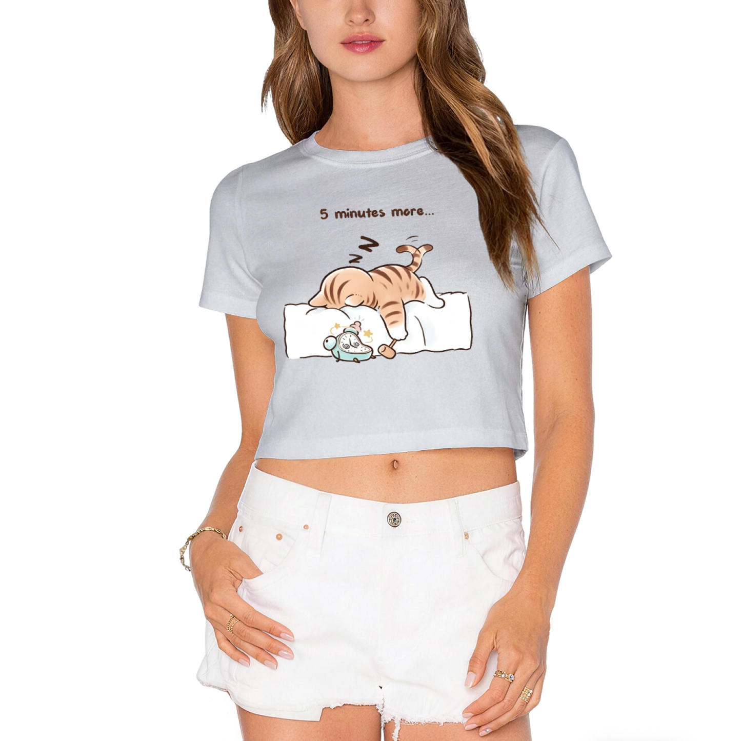 5 Minutes More Sleepy Tabby Cat Lime Crop Top