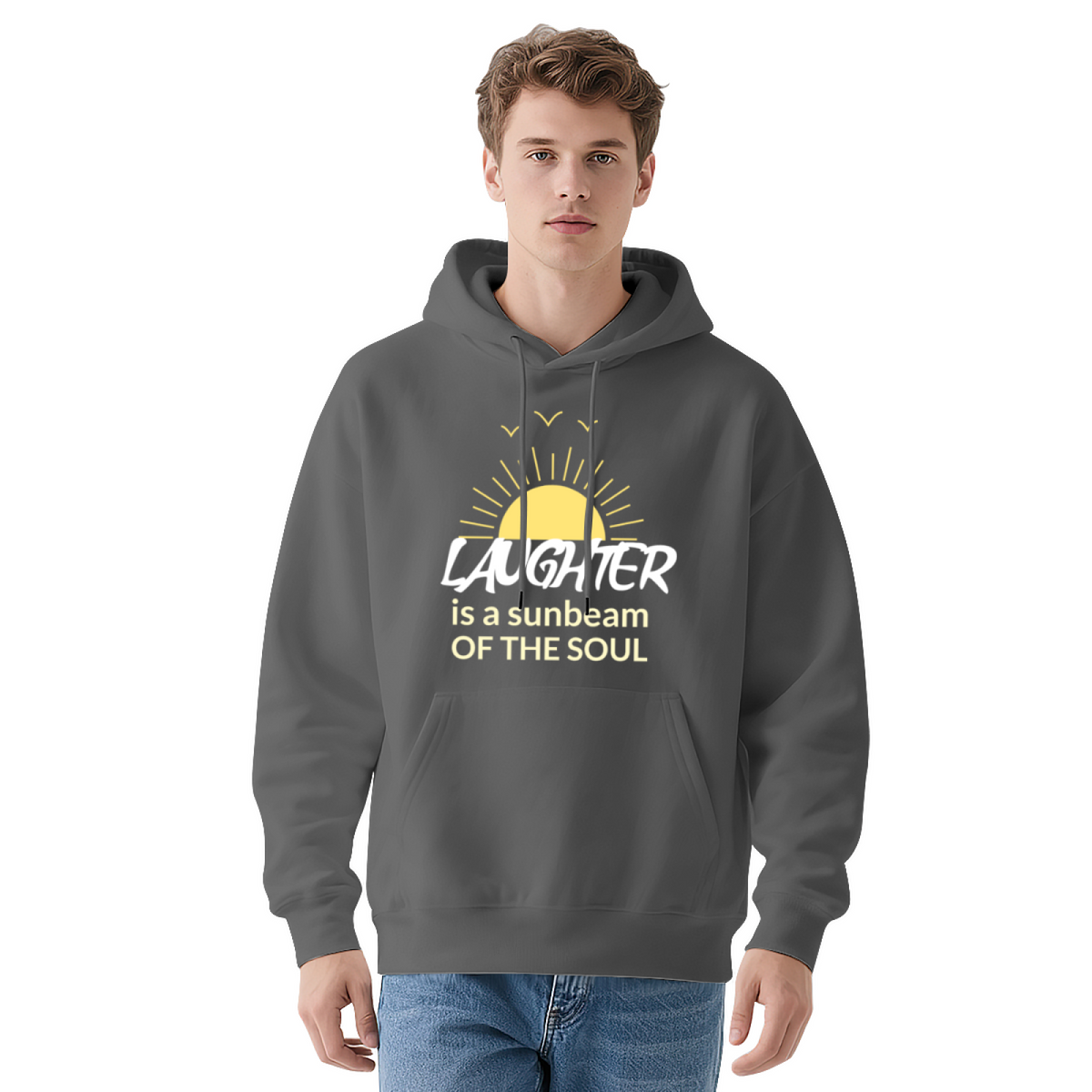 Laughter Is A Sunbeam Of The Soul Sun Graphic Hoodie, Warm Comfort Red Sweatshirt