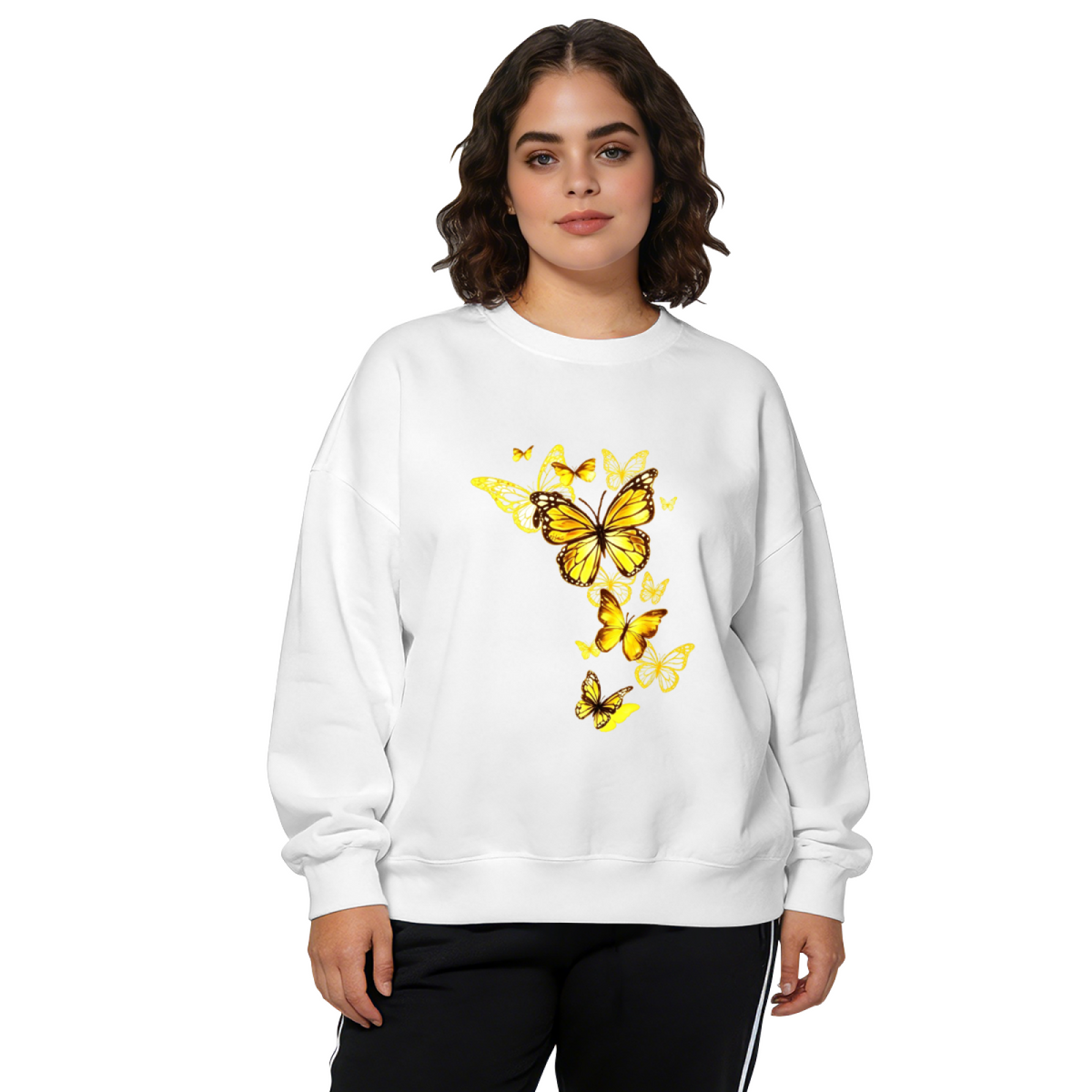 Glowing Golden Yellow Butterflies Art Print Crewneck Sweatshirt