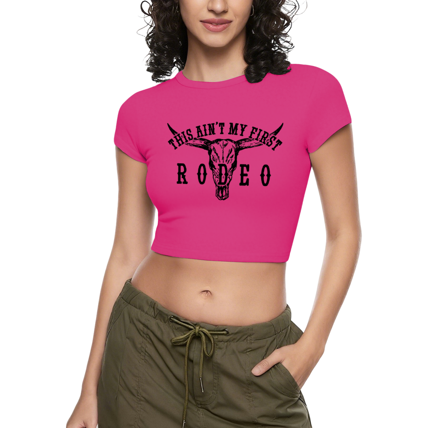 This Ain¡¯t My First Rodeo Western Cow Skull Vintage Grey Crop Top
