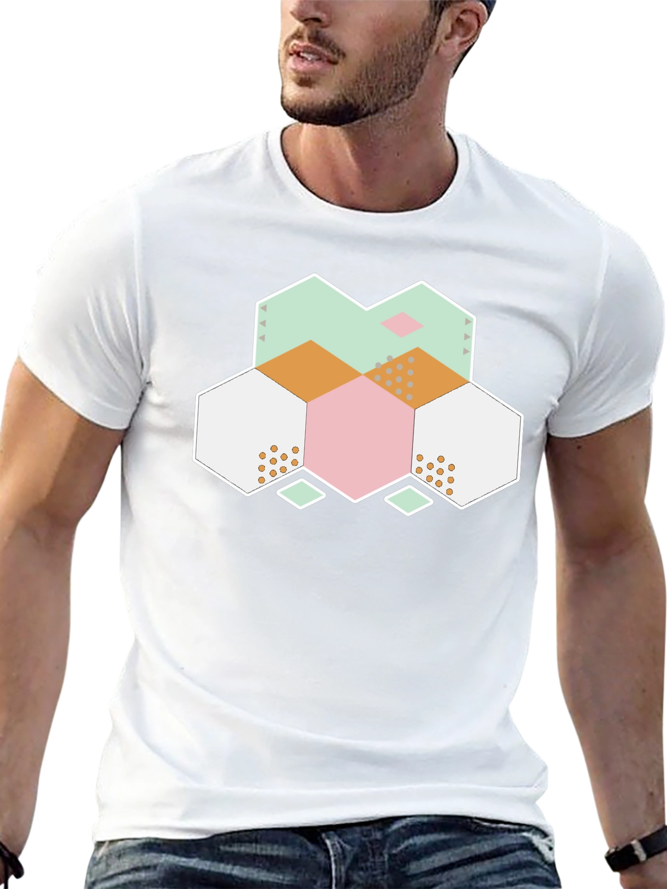 Geometric Hexagon Graphic Tee - Modern Abstract Design