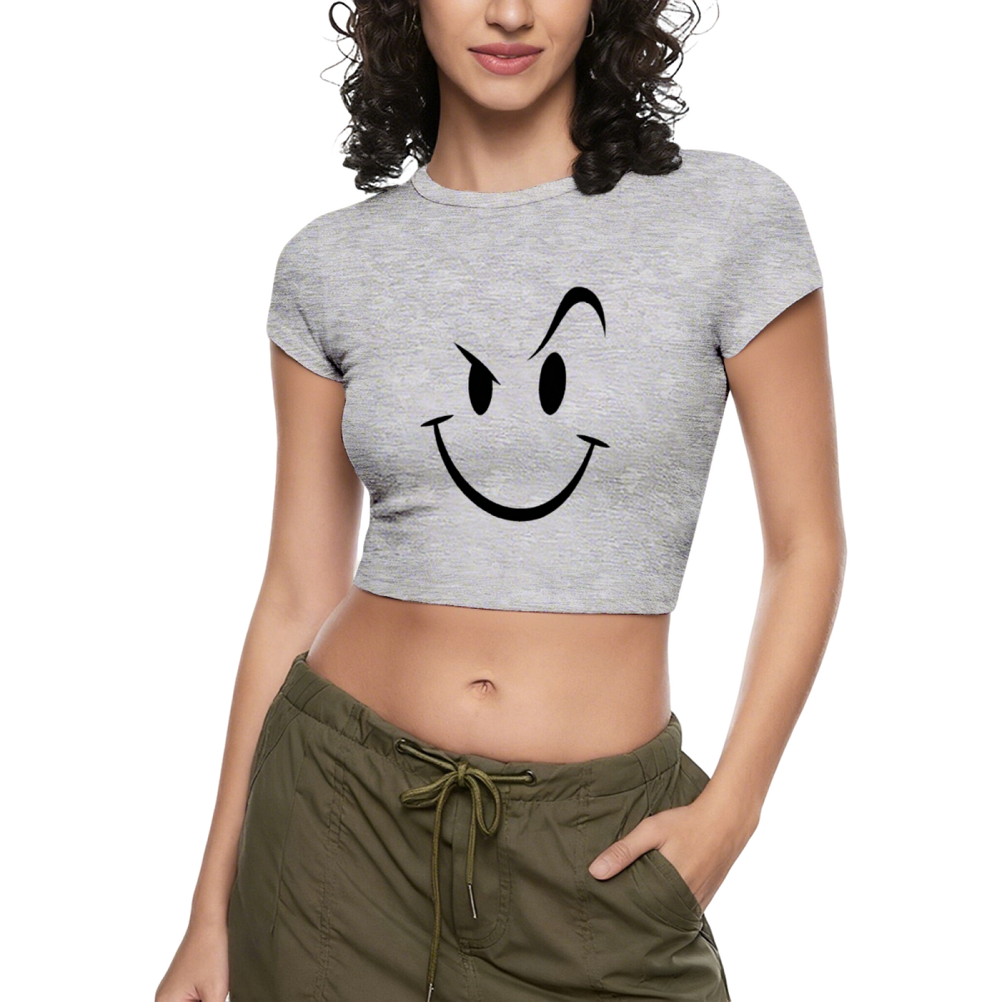 Mischievous Wink Smiley Face Hot Pink Crop Tee