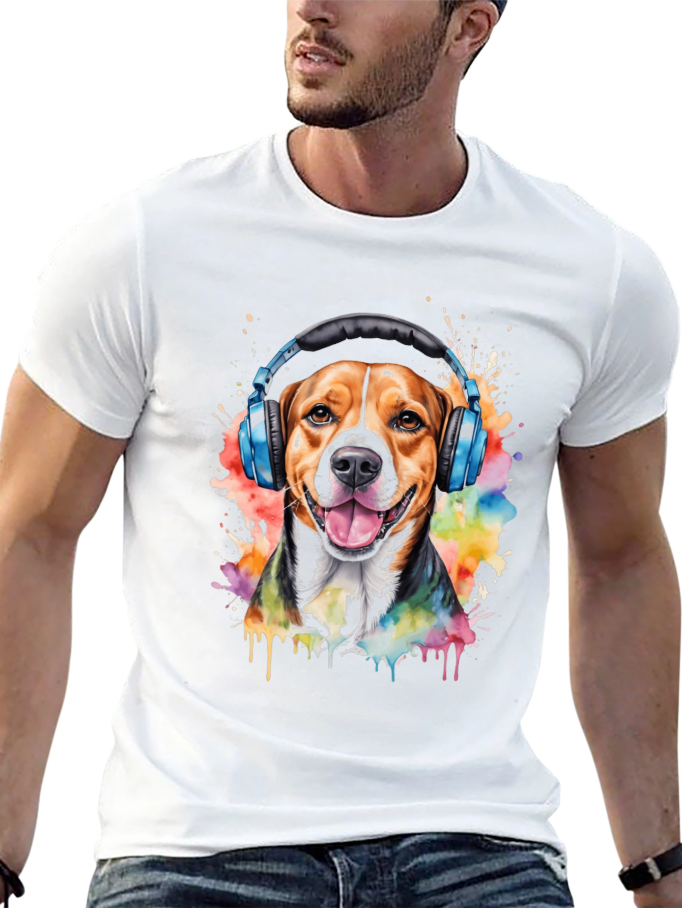 Dog with Headphones Graphic Tee