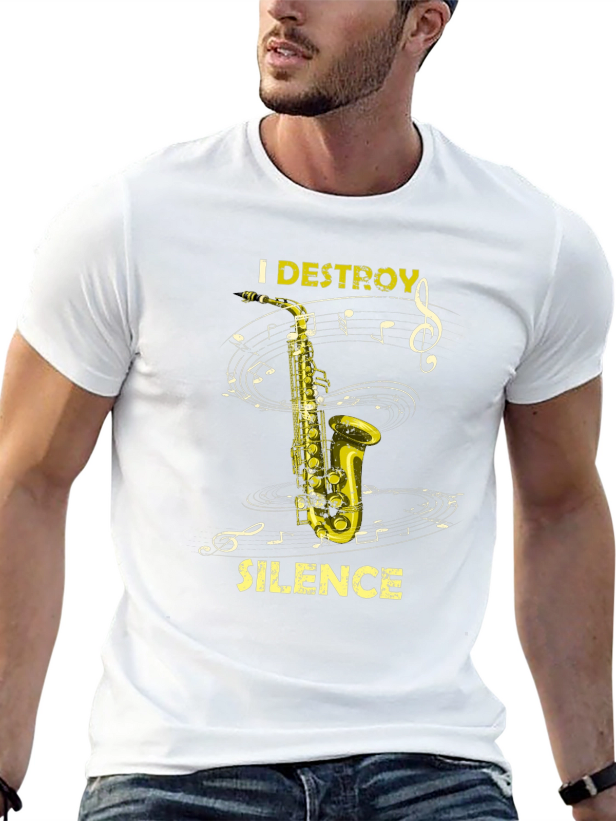 I Destroy Silence Saxophone Black T-Shirt Music Lover