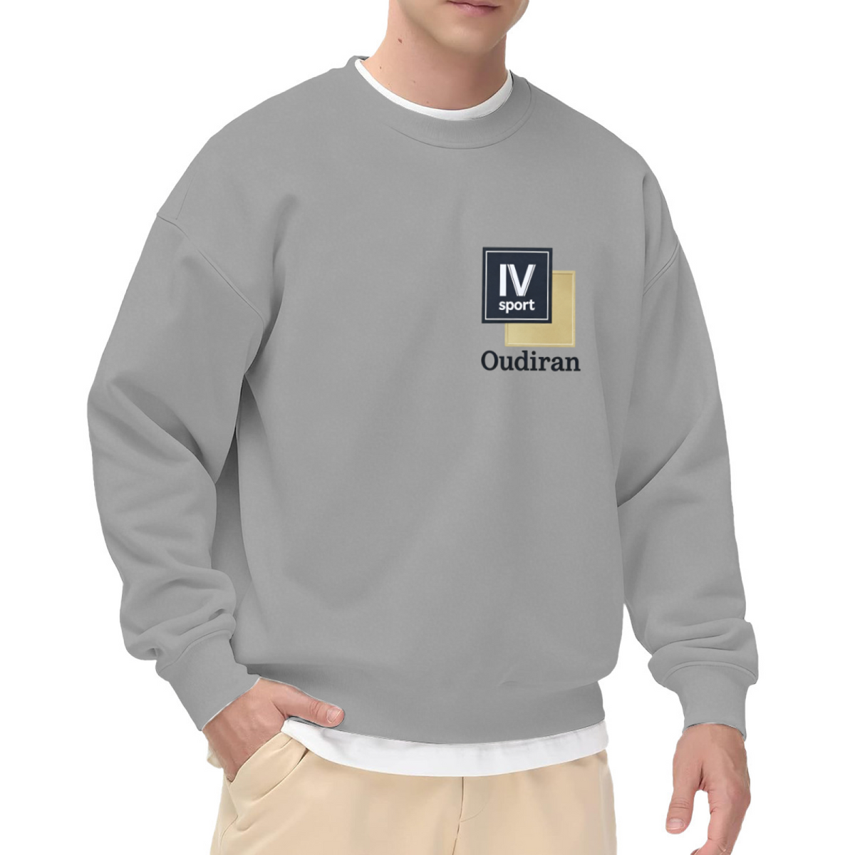IV Sport Square Logo Minimal White Layered Crewneck Sweatshirt