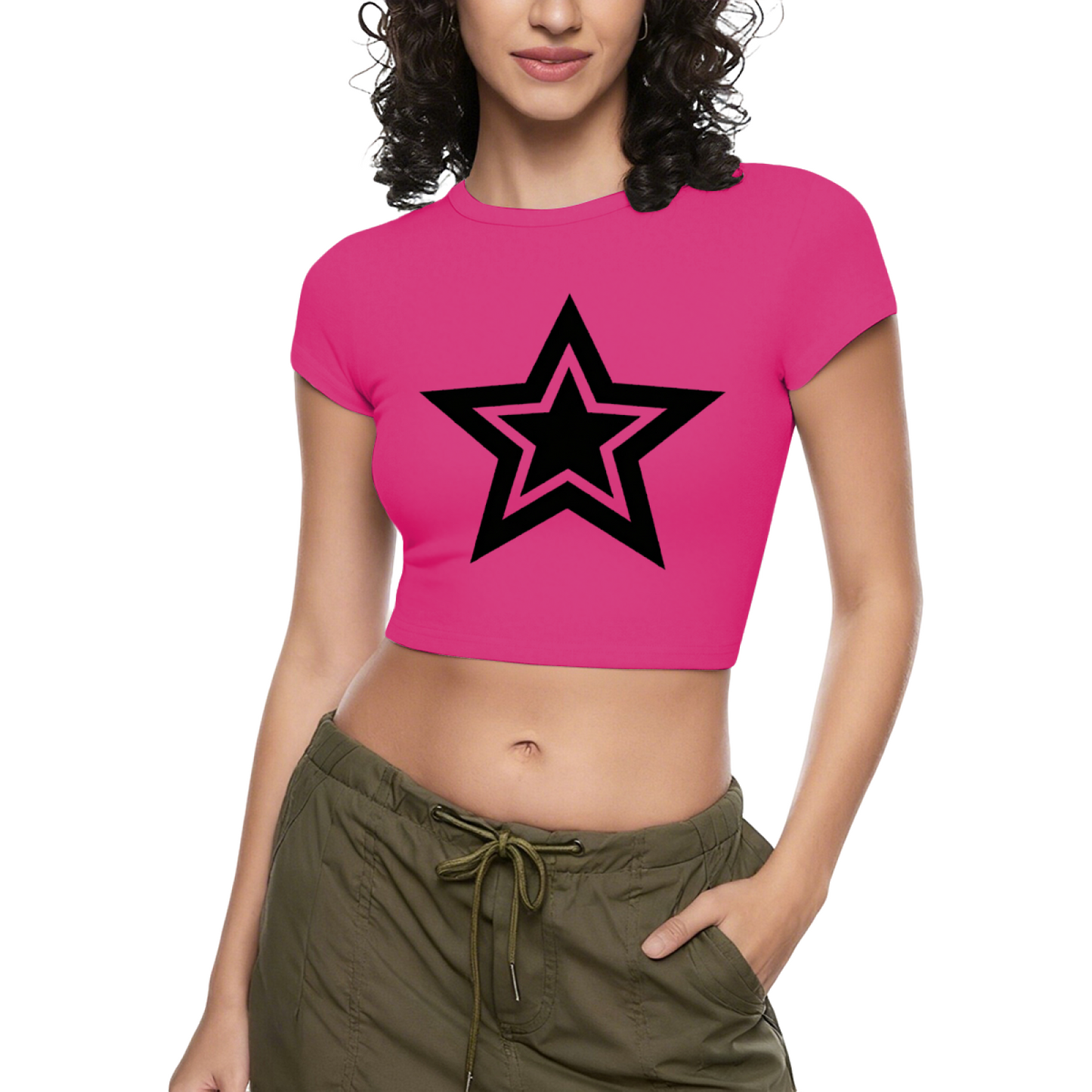 Double Layer Black Star Gothic Minimalist Cropped Tee