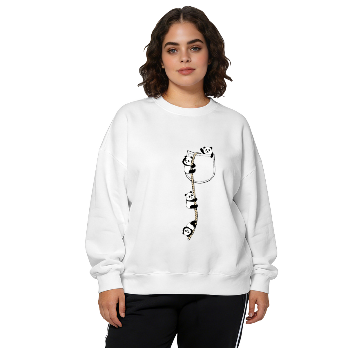 Cute Pocket?Hanging Pandas Casual Crewneck Sweatshirt