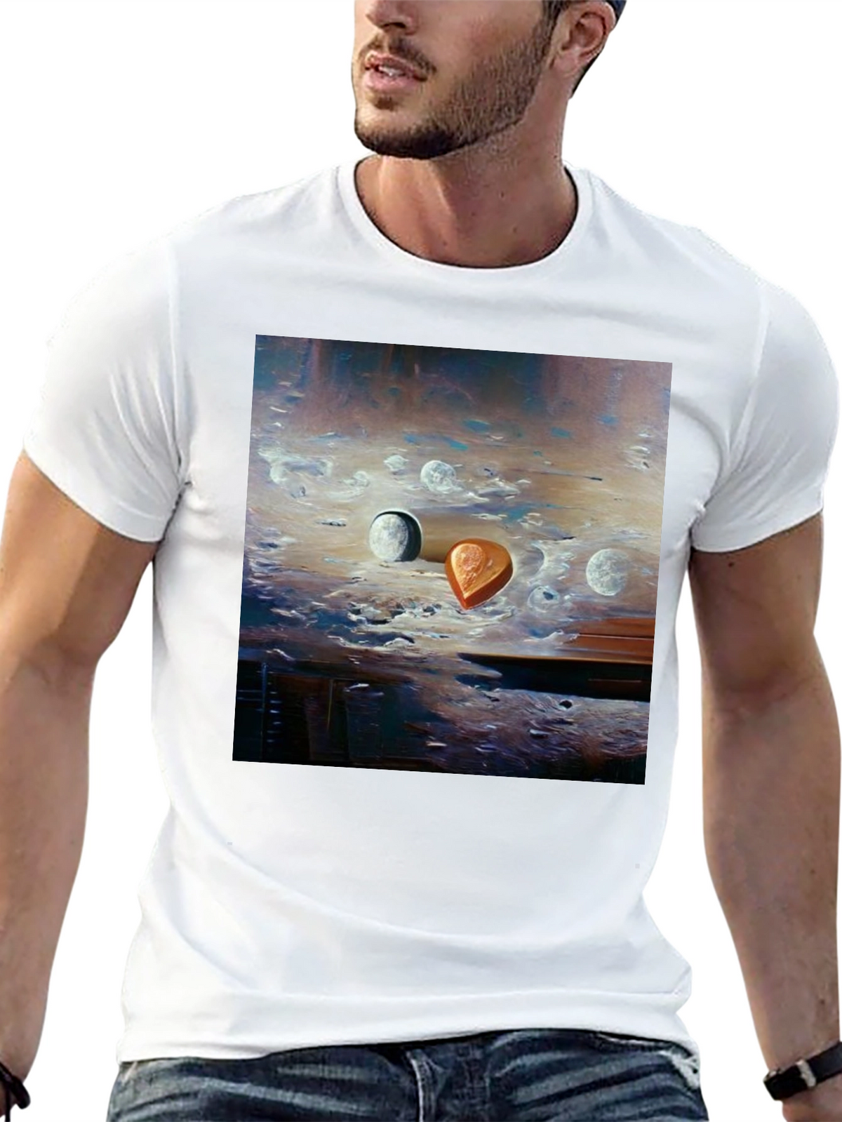 Surreal Moonscape Graphic Tee - Artistic Mens T-Shirt
