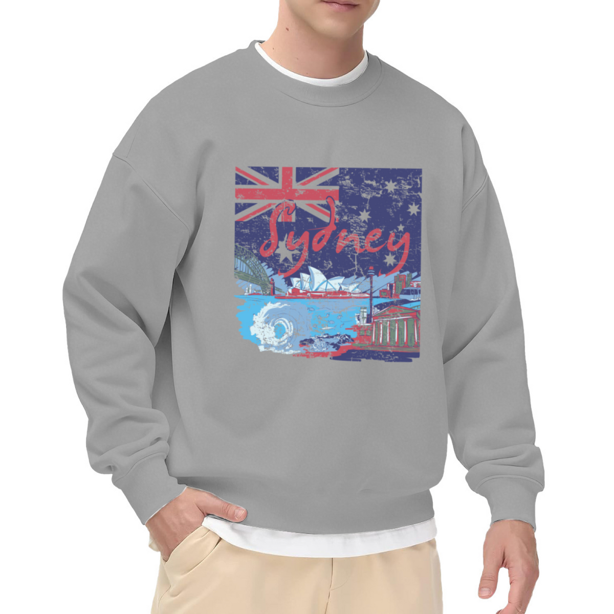 Sydney Australia Retro City Flag Landmark Graphic Crewneck Sweatshirt